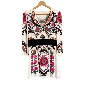 Ba&sh Fedora Scarf Print Ecru Long Sleeve Boho Chic Mini Dress size S